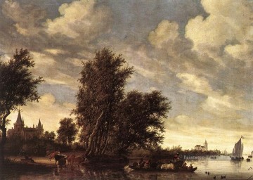 Le paysage du ferry boat Salomon van Ruysdael Peinture à l'huile